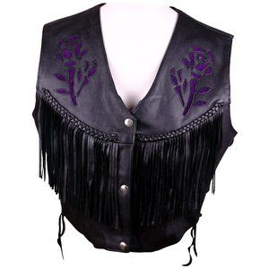 Leather King Women's Motorcycle Vest Black & Purple SZ XL